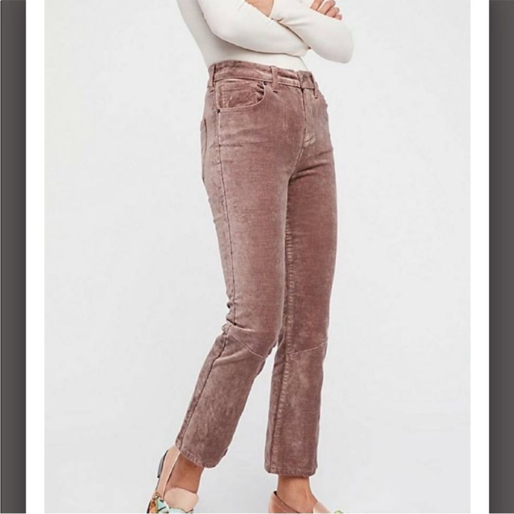 NWT Free People Velvet‎ Crop Flare Pants taupe